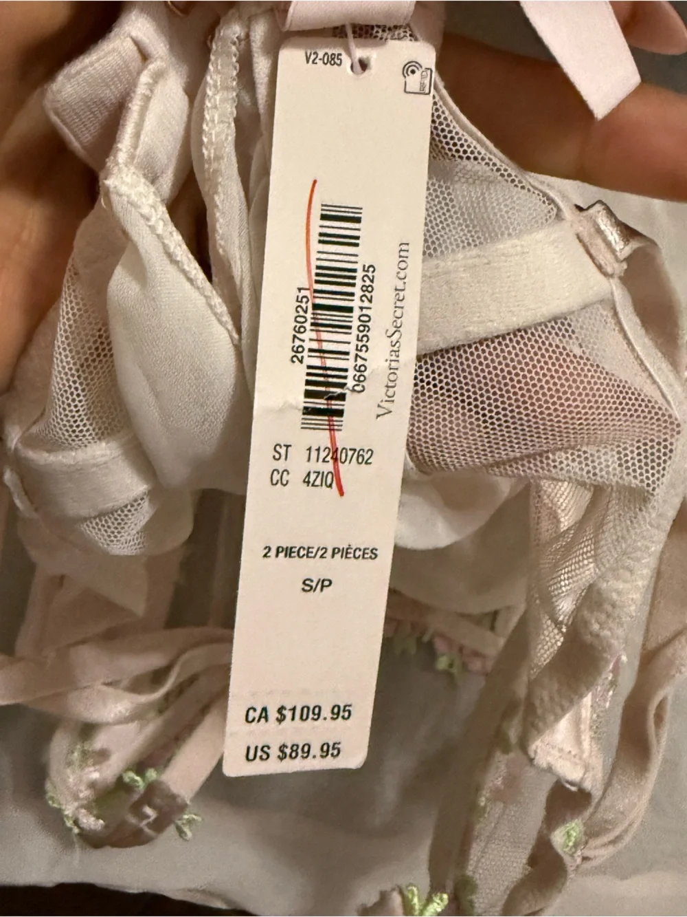 Victoria's Secret White Sheer Chemise with Pink Rose Trim